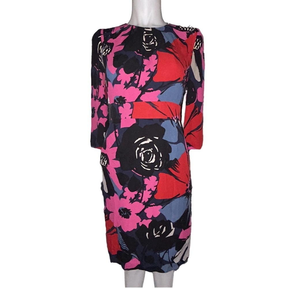 Tory Burch Multicolor Floral Long Sleeve Dress Vintage Silk A Line Romantic